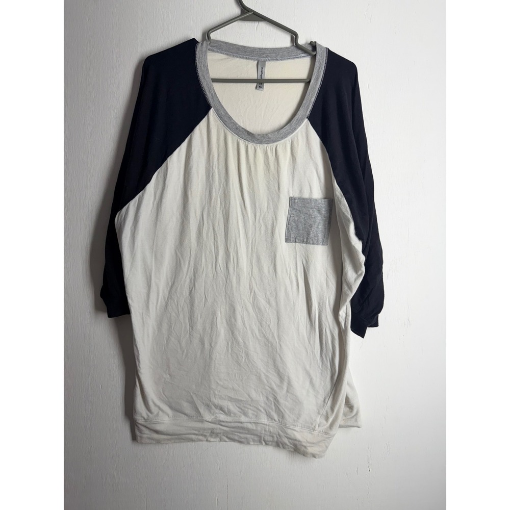 Shop The Mint Raglan Baseball Tee White Black Grey Pocket Top XL